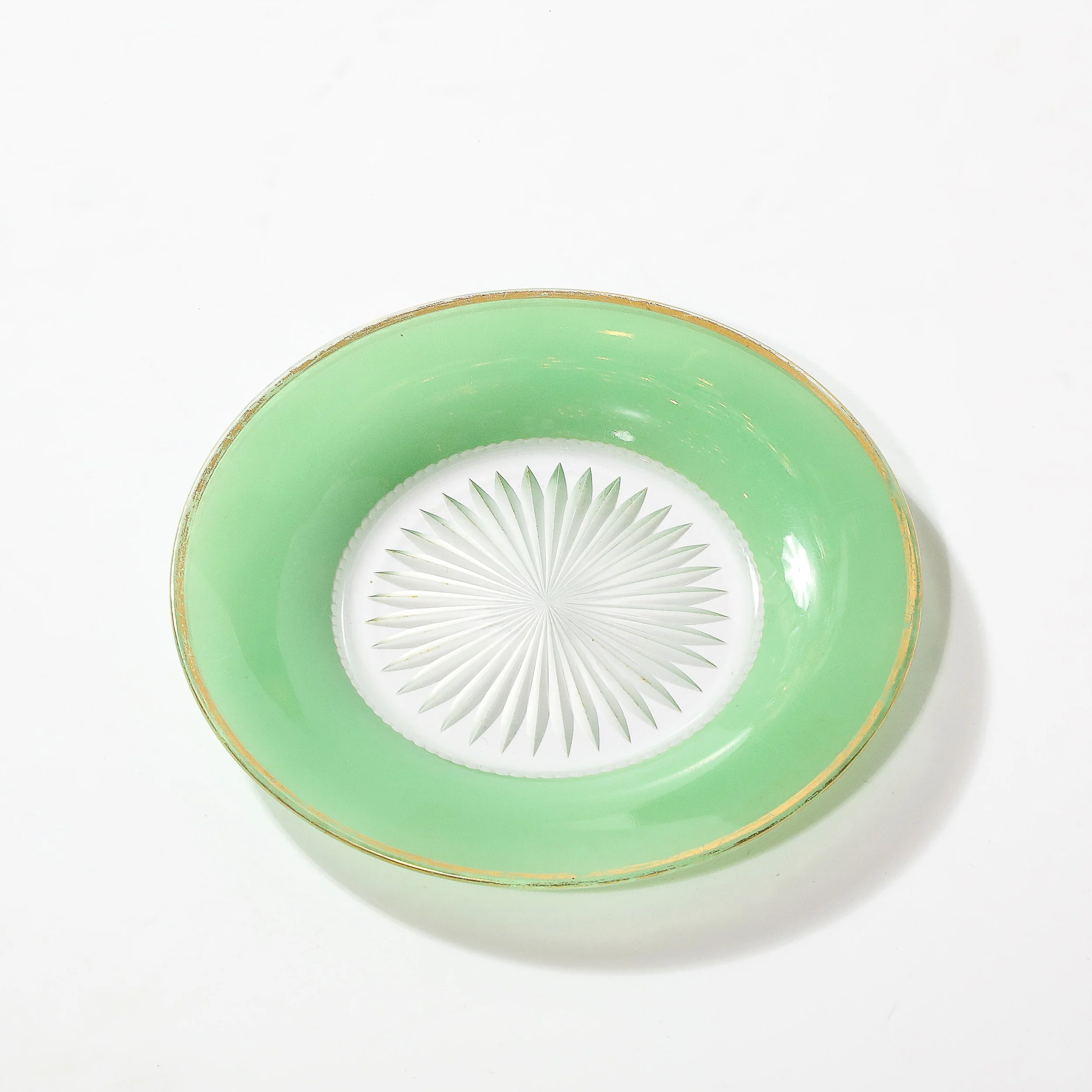 moser デザートプレート　新品未使用品 Set of Six Art Deco Pressed Glass & Jade Porcelain Dessert Plates